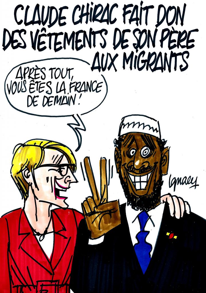 Ignace - Migrants habillés en Jacques Chirac