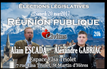 Législatives 2017 en Isère – Réunion publique avec Alain Escada et Alexandre Gabriac ce samedi 20 mai à 20h