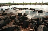 ADVANCE FOR THURSDAY AMS, JULY 10--Rusting chemical barrels lie strewn on the shore of a polluted lake in Dzerzhinsk, 400 km (250 miles) east of Moscow, May 15, 1997. Greenpeace recently named Dzerzhinsk as the site of the worst chemical pollution in Russia and called its nearby lake the most poisonous in the world. (AP Photo/Sergei Karpukhin)