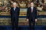 Italy, Rome-  February 13,  2021The Italian president Sergio Mattarella and the Italian Prime Minister Mario Draghi (R) at presidential Quirinale palace