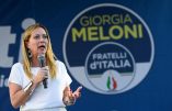 Giorgia Meloni, leader of the far-right Brothers of Italy party, speaks during a rally in Duomo square ahead of the Sept. 25 snap election, in Milan, Italy, September 11, 2022. REUTERS/Flavio Lo Scalzo