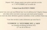 Cérémonie d’hommage au Colonel Jean-Marie Bastien-Thiry 11 novembre 2022 à Bourg-la-Reine (92)