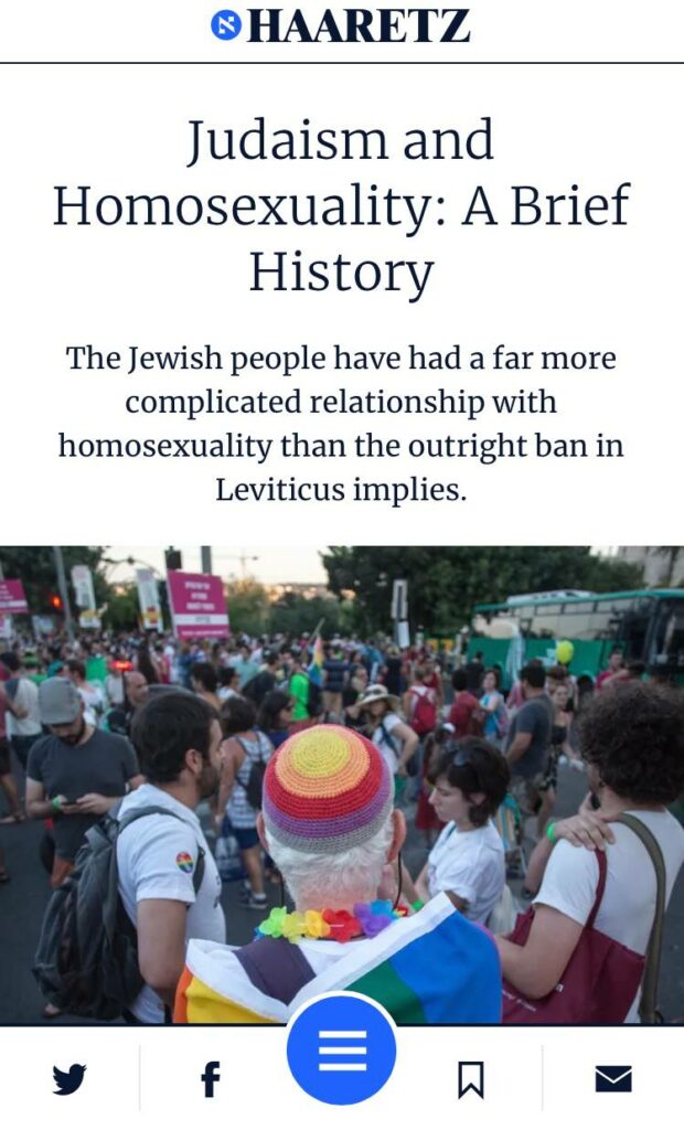L'homosexualité dans le judaïsme, selon Haaretz