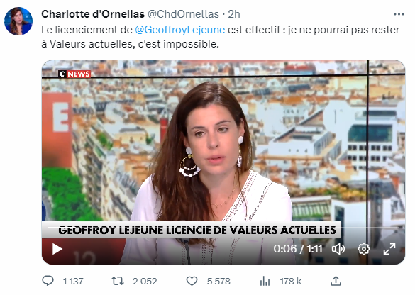 Charlotte d'Ornellas ne restera pas chez Valeurs Actuelles