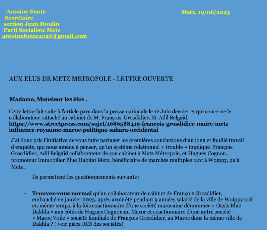 Lettre aux élus de Metz sur le scandale politique local