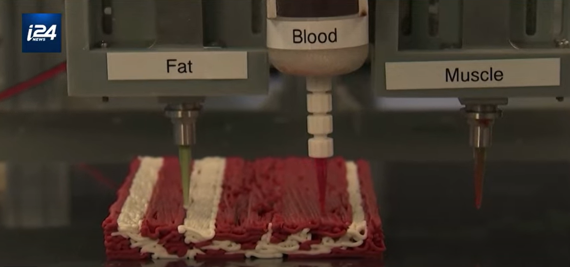 Fausse viande sortant d'une imprimante en 3D d'une société israélienne
