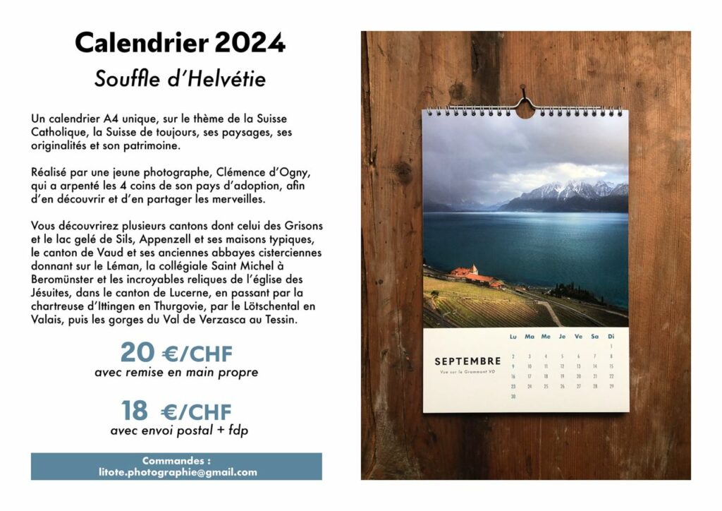 Calendrier 2024 Suisse Catholique, photos de Clémence d'Ogny