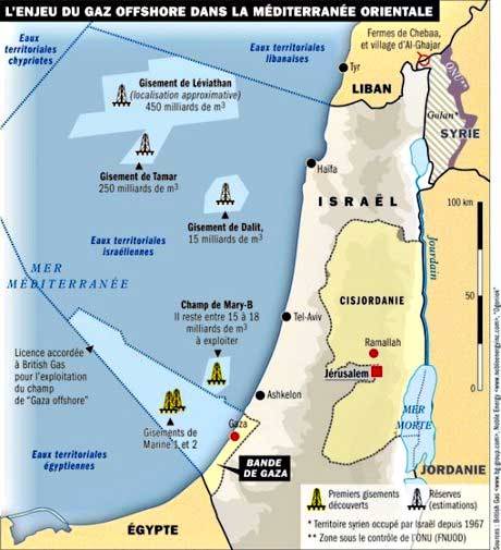 Les gisements gaziers Gaza Marine 1 et Marine 2 au large de Gaza