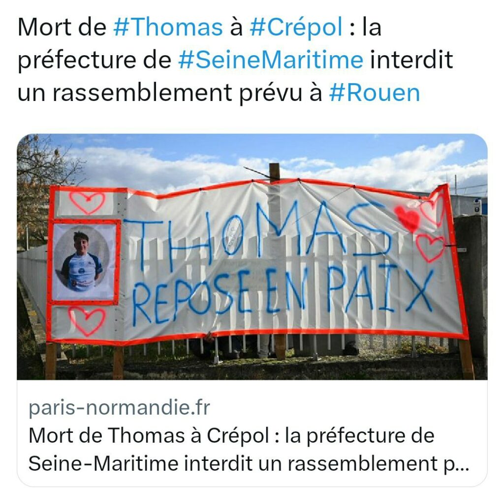 Rassemblement pour Thomas interdit à Rouen
