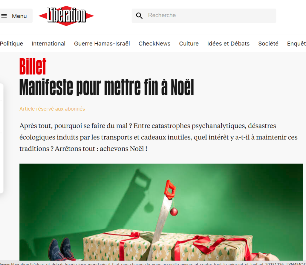 Libération publie un manifeste pour mettre fin à Noël