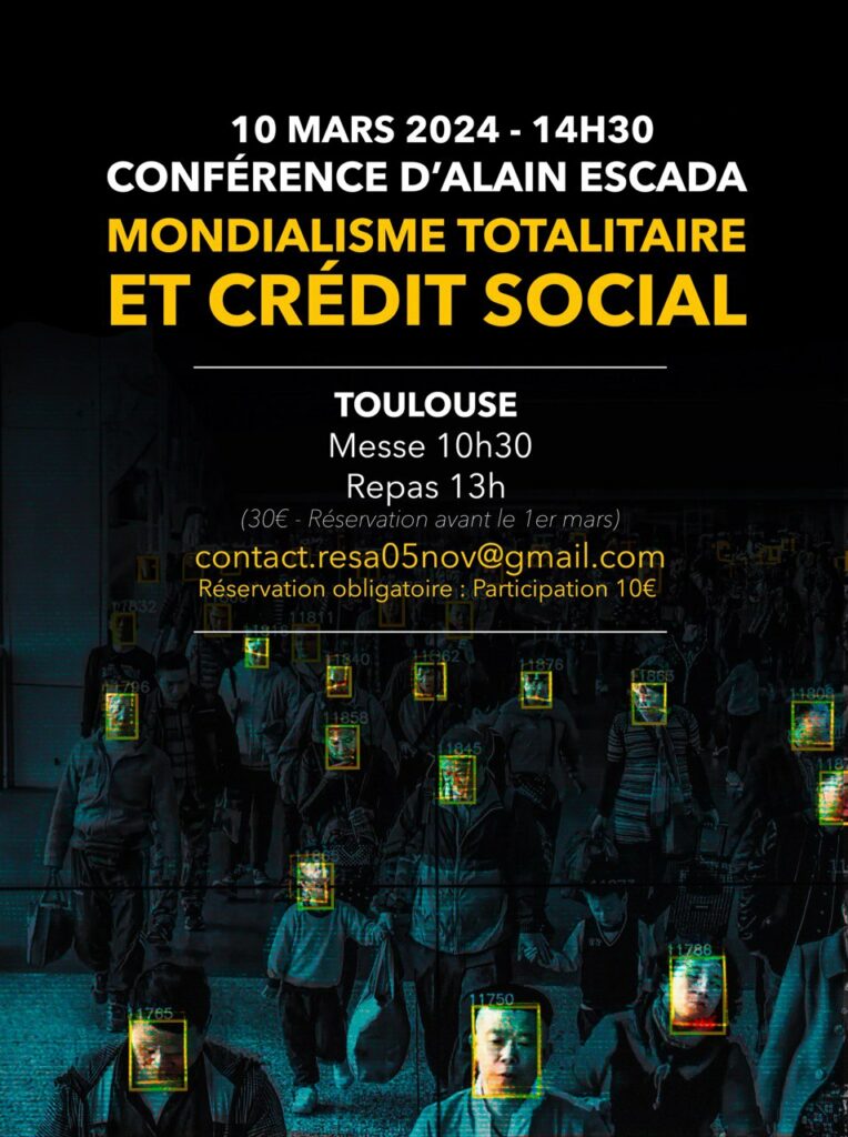 Conférence d'Alain Escada à Toulouse sur le mondialisme totalitaire et le crédit social