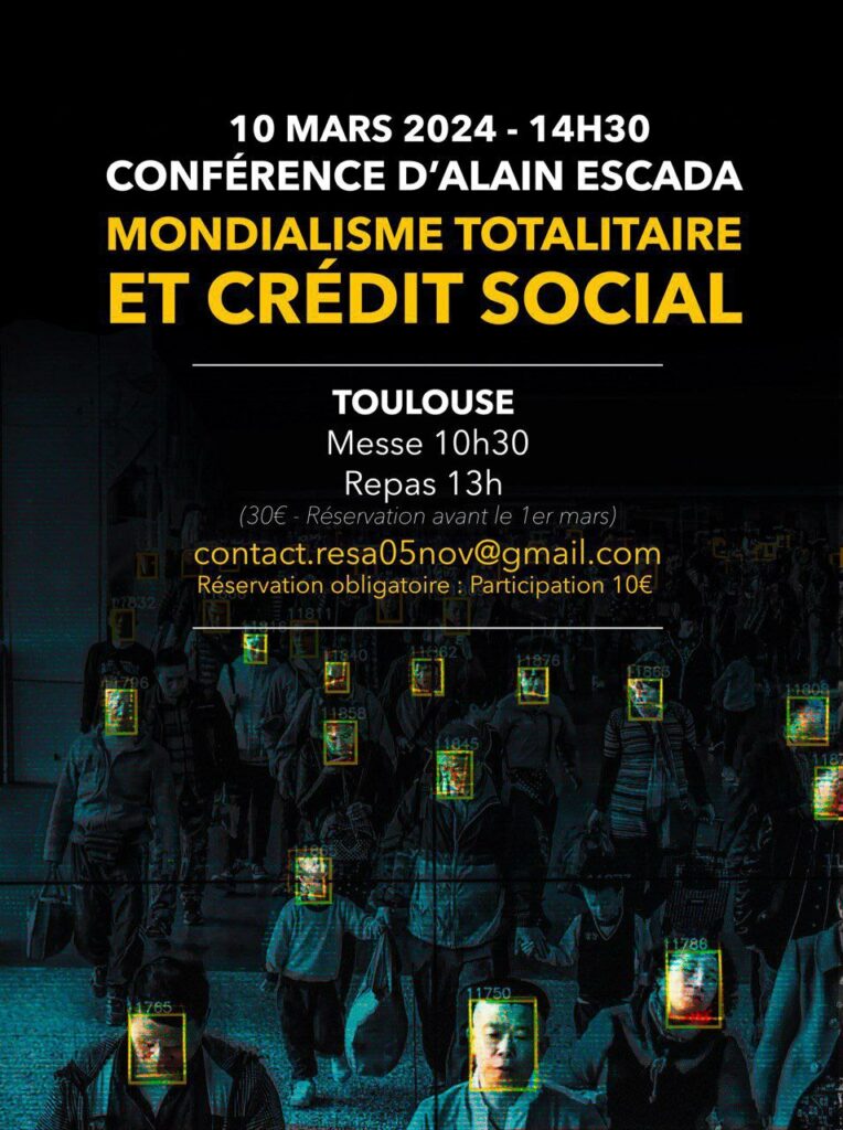 Alain Escada sera à Toulouse pour une conférence sur le mondialisme totalitaire et le crédit social