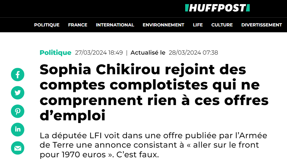 Huffington Post classe Sophia Chikirou complotiste
