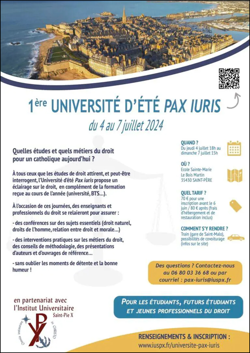 Première Université d'Eté de Pax Juris du quatre au sept juillet 2024