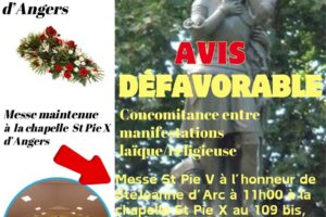 Angers : Messe en l’honneur de Sainte Jeanne d’Arc maintenue mais déplacée