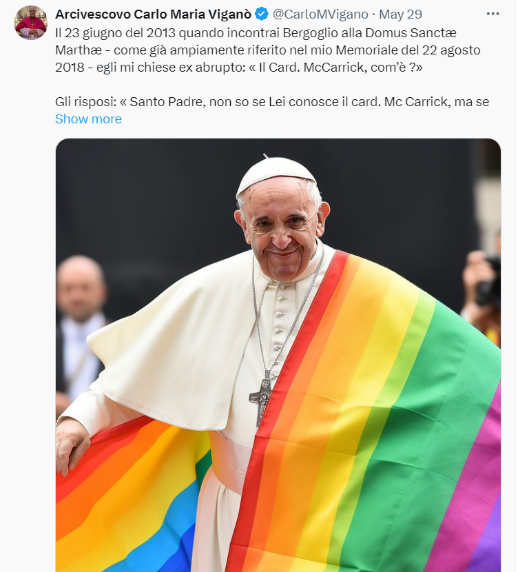 Mgr Viganò accuse : "Bergoglio lui-même a commis les mêmes abus sexuels"