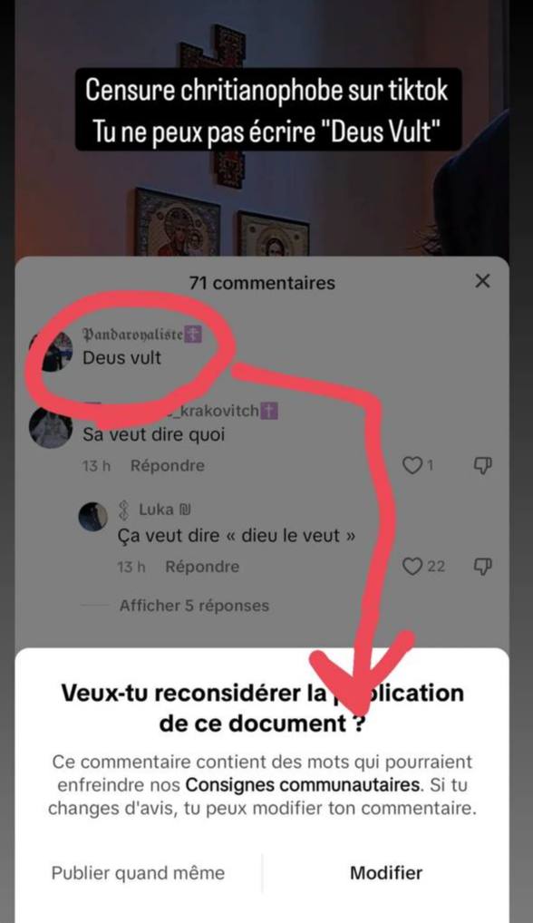 L'expression Deus Vult censurée sur TikTok