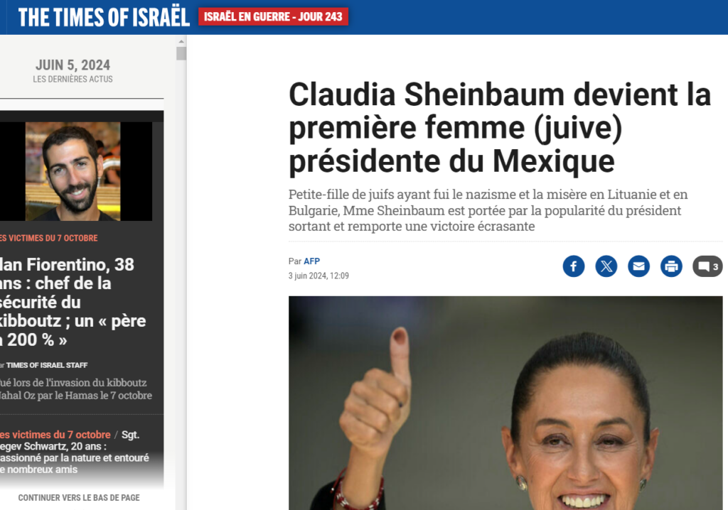 La presse communautaire se félicite de l'élection de la "première présidente juive du Mexique"