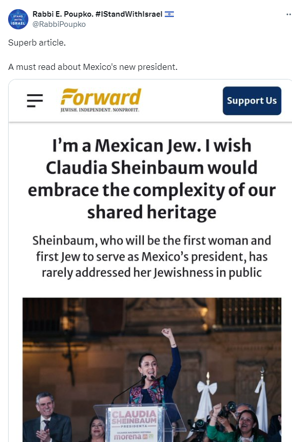 La presse communautaire se félicite de l'élection de la "première présidente juive du Mexique"