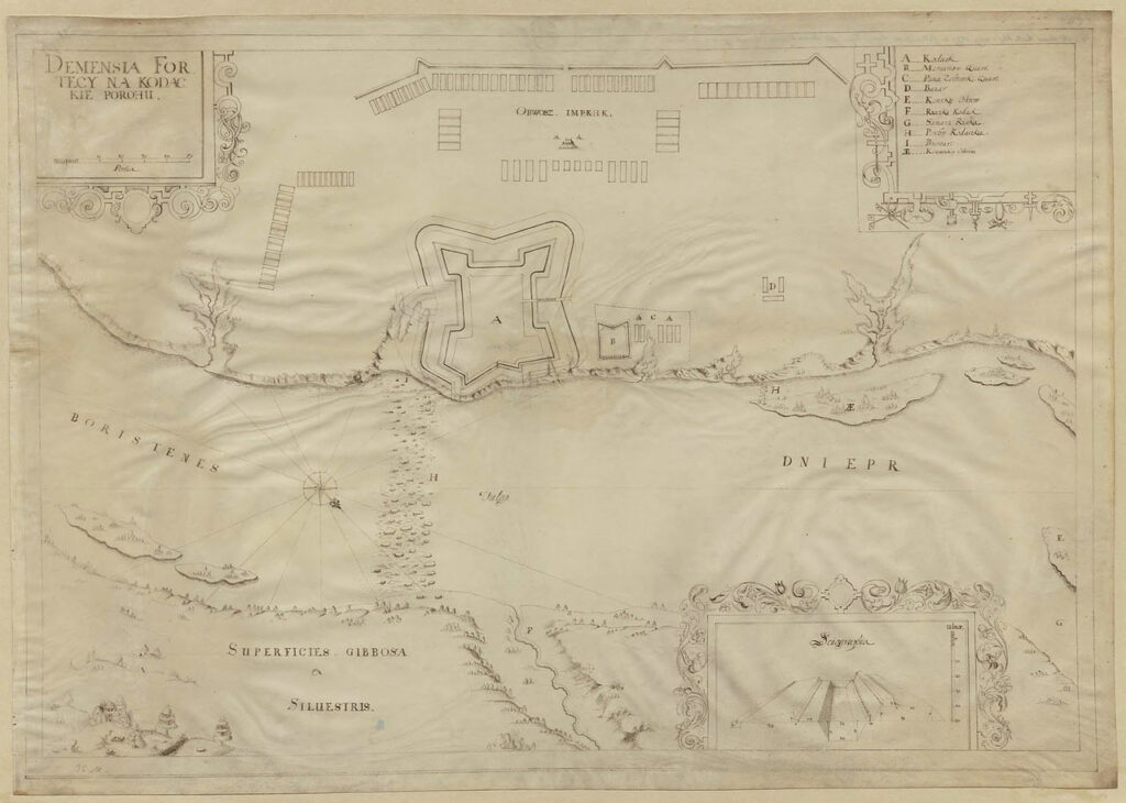 une carte de la forteresse cosaque, construite au début du XVIIe siècle lorsque le secteur était contrôlé – plus ou moins — par le Grand-Duché de Pologne-Lituanie