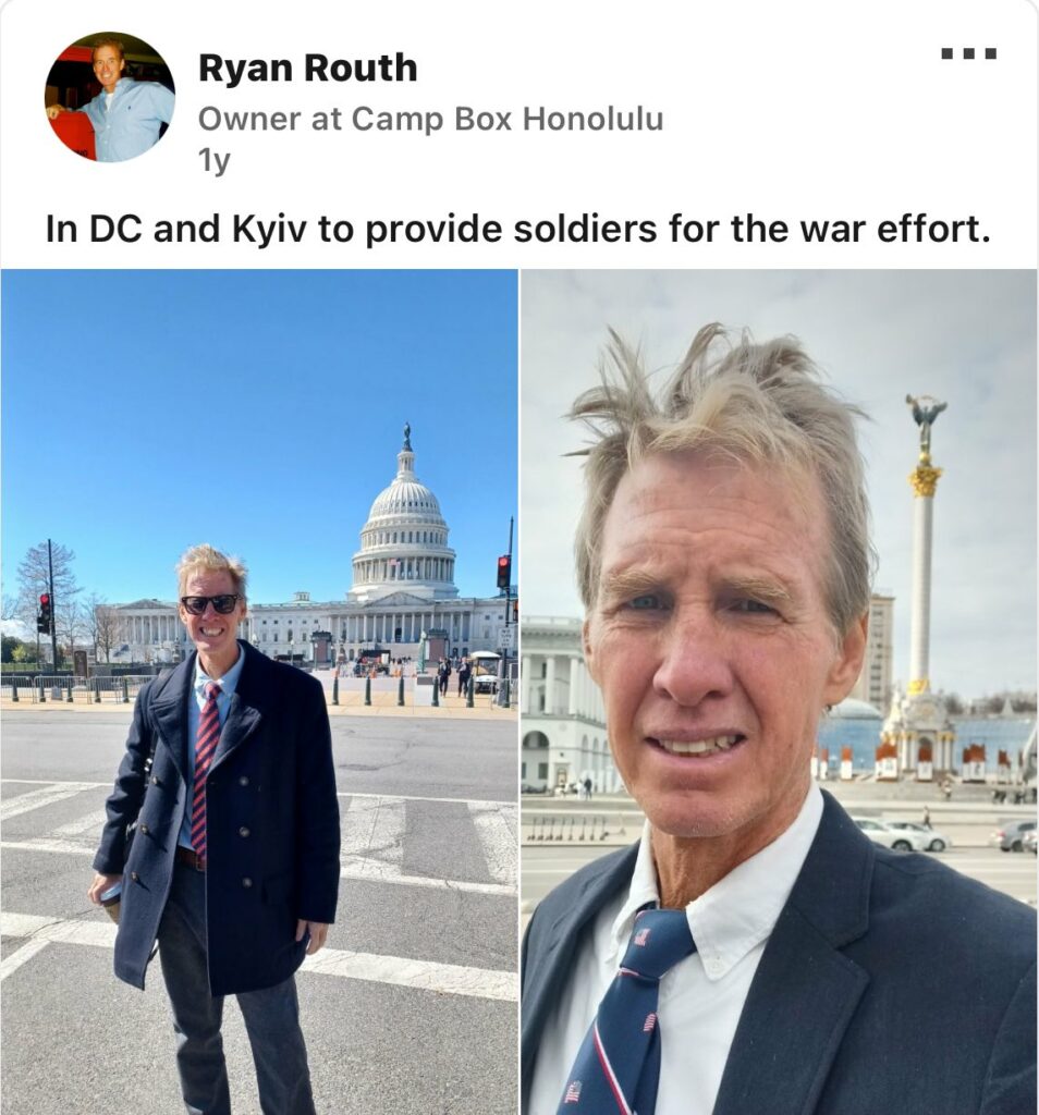 Ryan Wesley Routh à Washington DC et à Kiev pour recruter des soldats