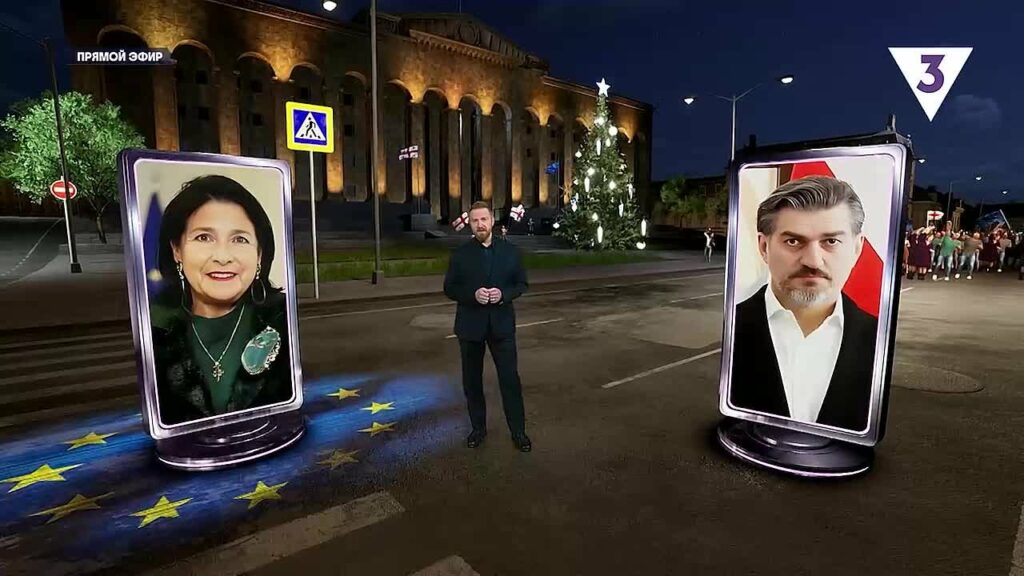 Le nouveau Président géorgien Mikhaïl Kavelashvili et l'ancien Président Salomé Zourabichvili