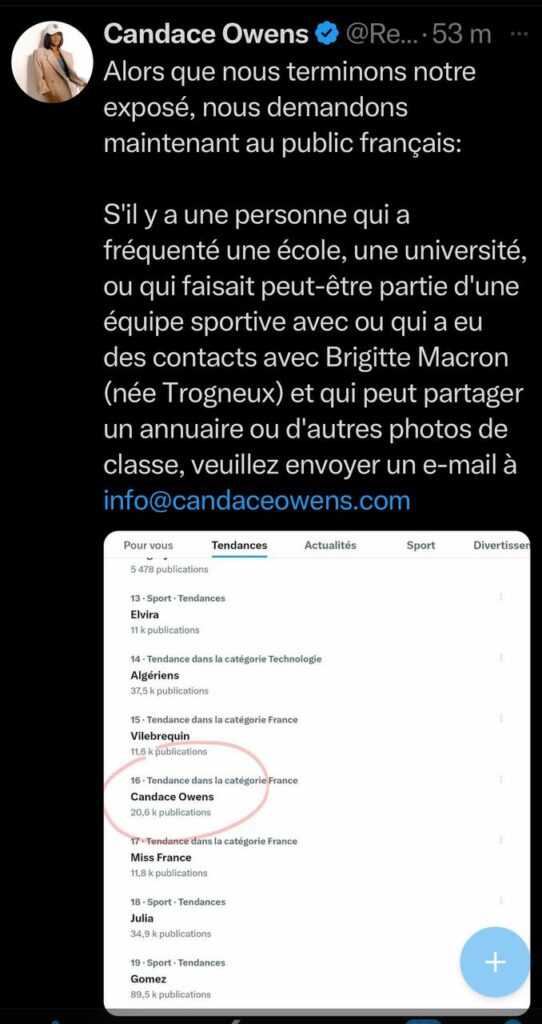 Candace Owens et l'affaire Trogneux appel aux Français