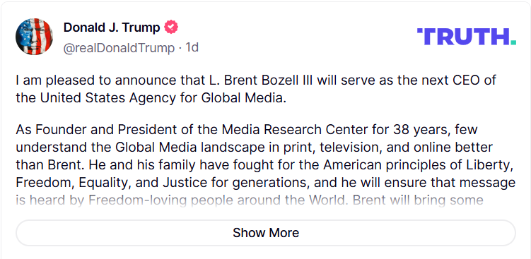 Trump nomme Brent Bozell, conservateur sioniste, à la tête d'une agence de presse américaine