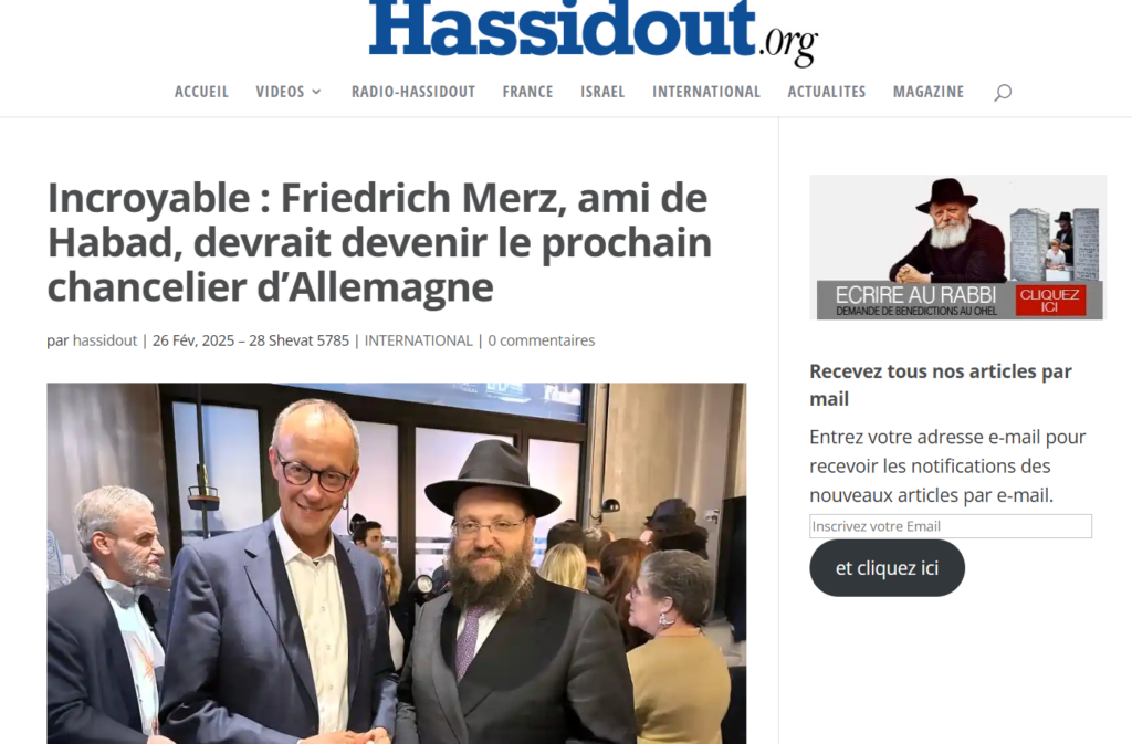 Le mouvement Loubavitch se félicite : le prochain chancelier allemand est l'un de leurs amis