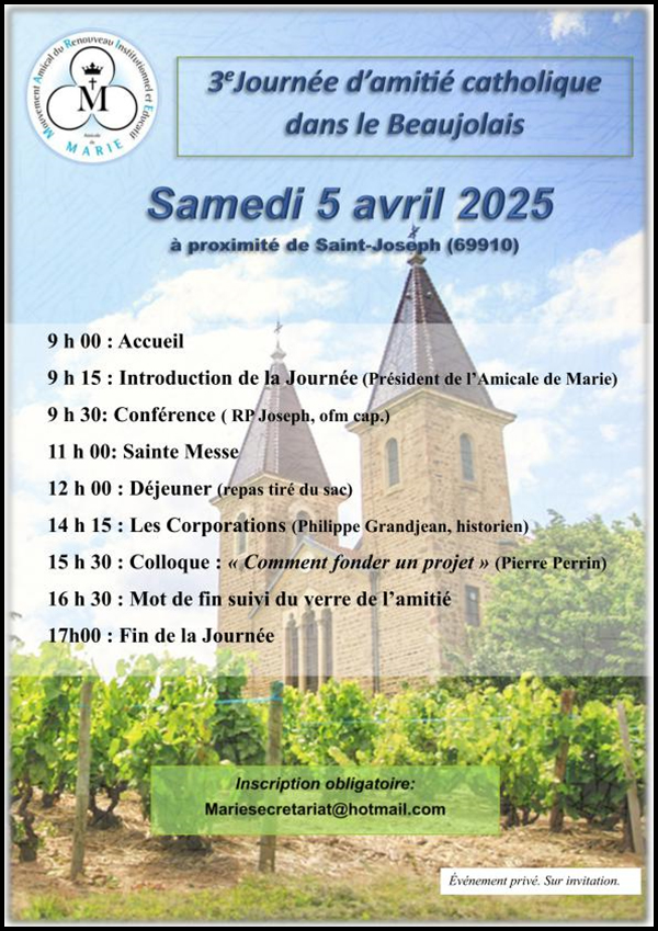 Troisième Journée d'amitié catholique samedi 5 avril 2025 dans le Beaujolais