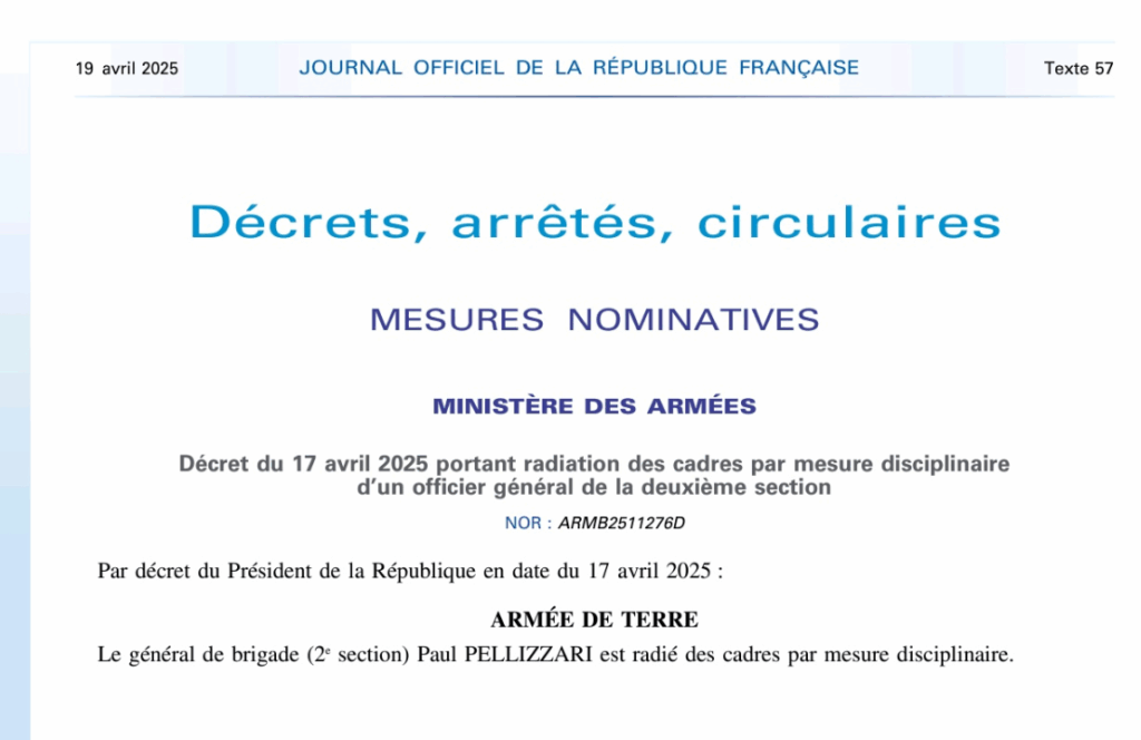 Honneur aux généraux Coustou et Pellizzari, radiés par Macron pour leur fidélité à la France