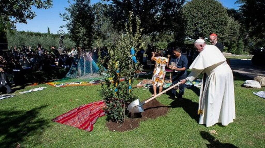 Le pape François plante un arbre au Vatican avec des indigènes d'Amazonie