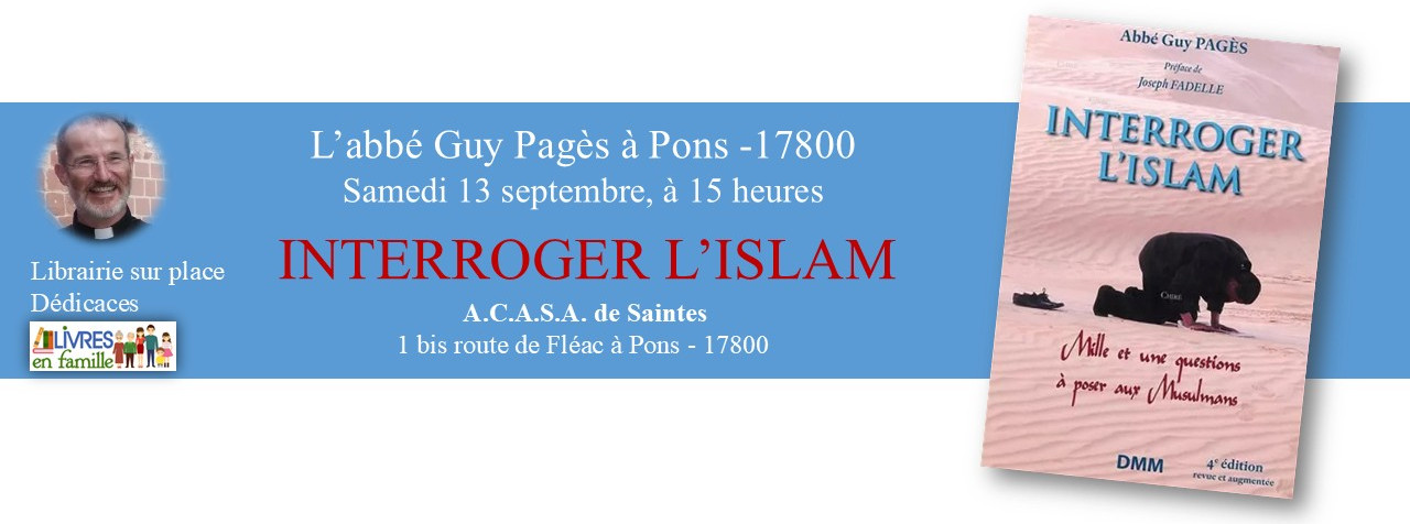 Abbé Guy Pagès le 13 septembre à Pons  (17800) – Conférence et dédicace