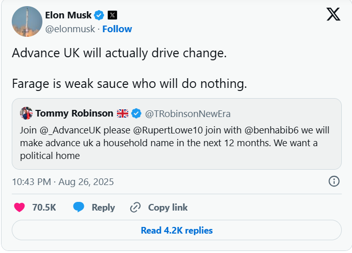 Elon Musk qualifie Nigel Farage de faible