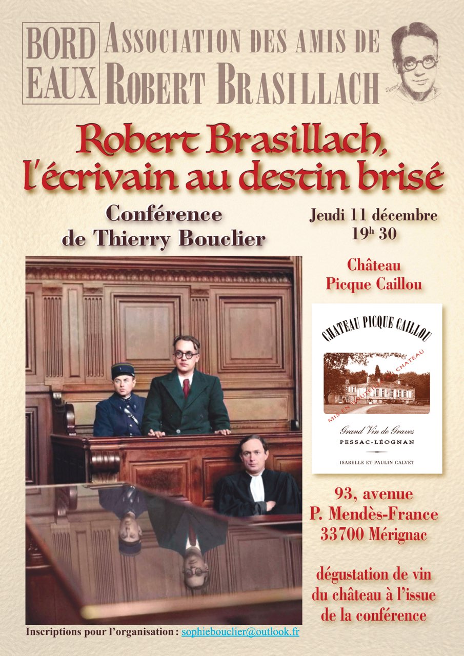 Les Vacances, le roman inédit de Brasillach présenté à Bordeaux le 11 décembre.