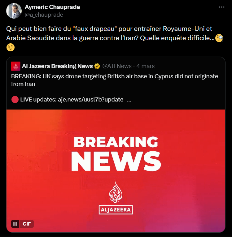 Aymeric Chauprade dénonce l'attaque sous faux drapeau à Chypre