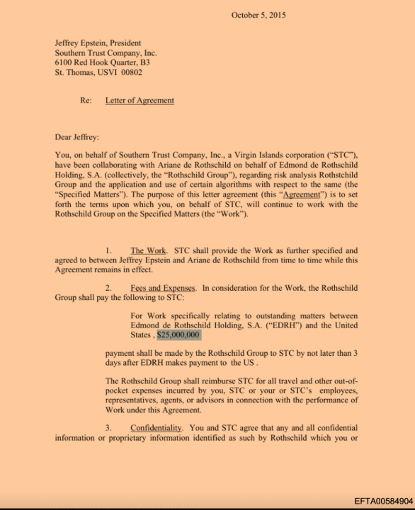 Epstein payé 25 millions de dollars pour négocier un accord avec le ministère de la Justice au nom de la banque Edmond de Rothschild