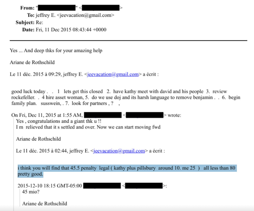 Epstein payé 25 millions de dollars pour négocier un accord avec le ministère de la Justice au nom de la banque Edmond de Rothschild