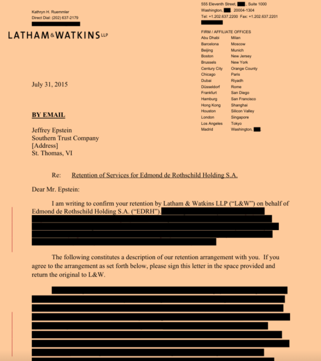 Epstein payé 25 millions de dollars pour négocier un accord avec le ministère de la Justice au nom de la banque Edmond de Rothschild