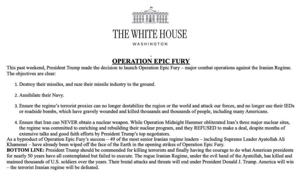 La guerre contre l'Iran appelée opération Fureur épique