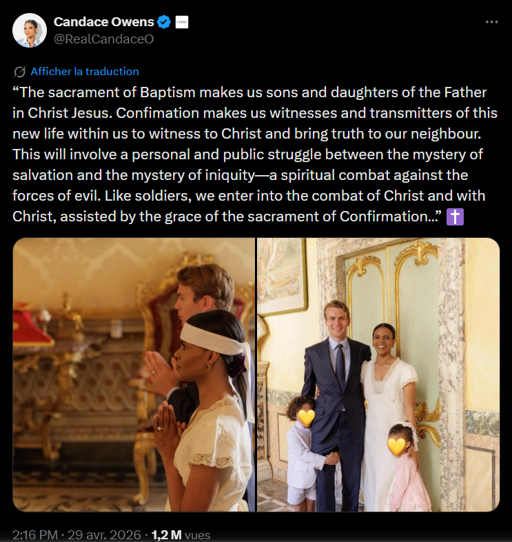 Candace Owens a reçu le sacrement de confirmation