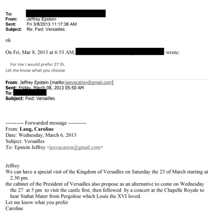 La ministre de la Culture a reçu Epstein pour une visite privée de Versailles