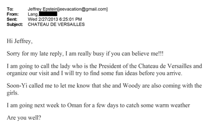 La ministre de la Culture a reçu Epstein pour une visite privée de Versailles