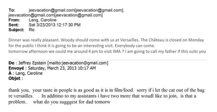 La ministre de la Culture a reçu Epstein pour une visite privée de Versailles