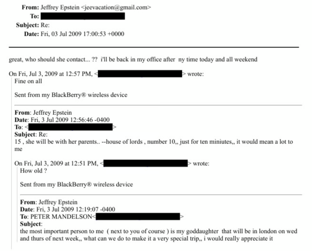 Epstein avait obtenu pour sa "filleule" une visite de Buckingham Palace et du 10 Downing Street