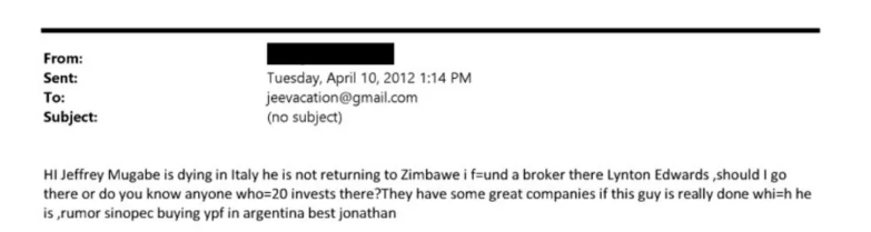 Les spéculations d'Epstein au Zimbabwe et en Afrique du Sud