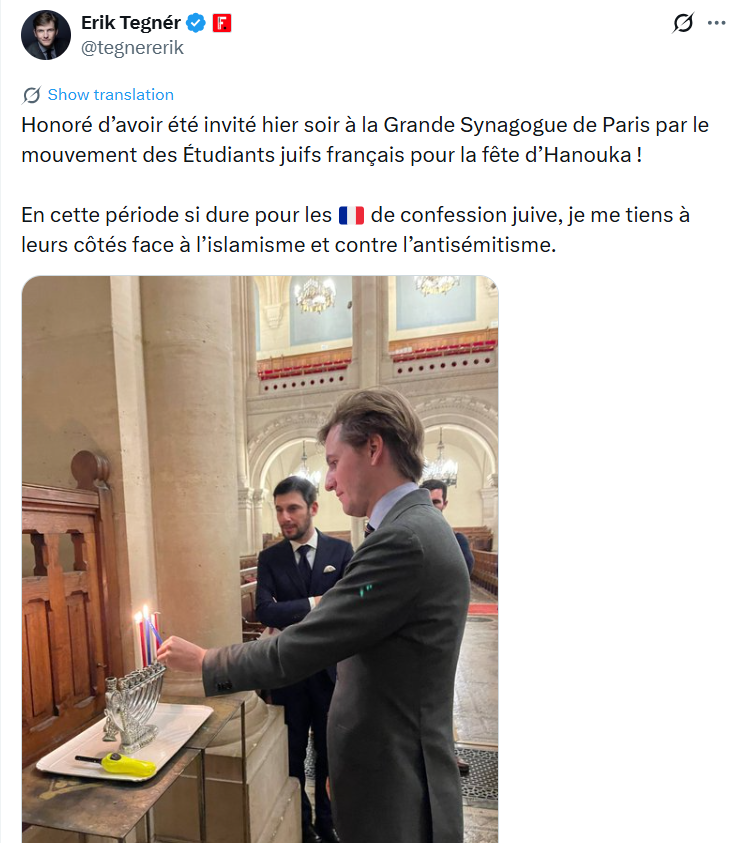 Erik Tegnér, patron du média Frontières, célèbre Hanouca