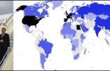 2017-2016 : En noir, 6 visites ou plus, en bleu 1 à 5 visites, du plus clair au plus foncé. Source Wikipédia.