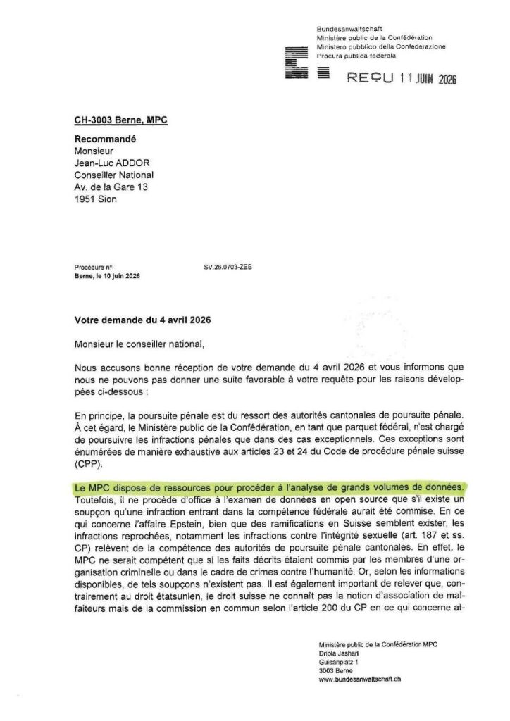 Les ramifications d'Epstein en Suisse