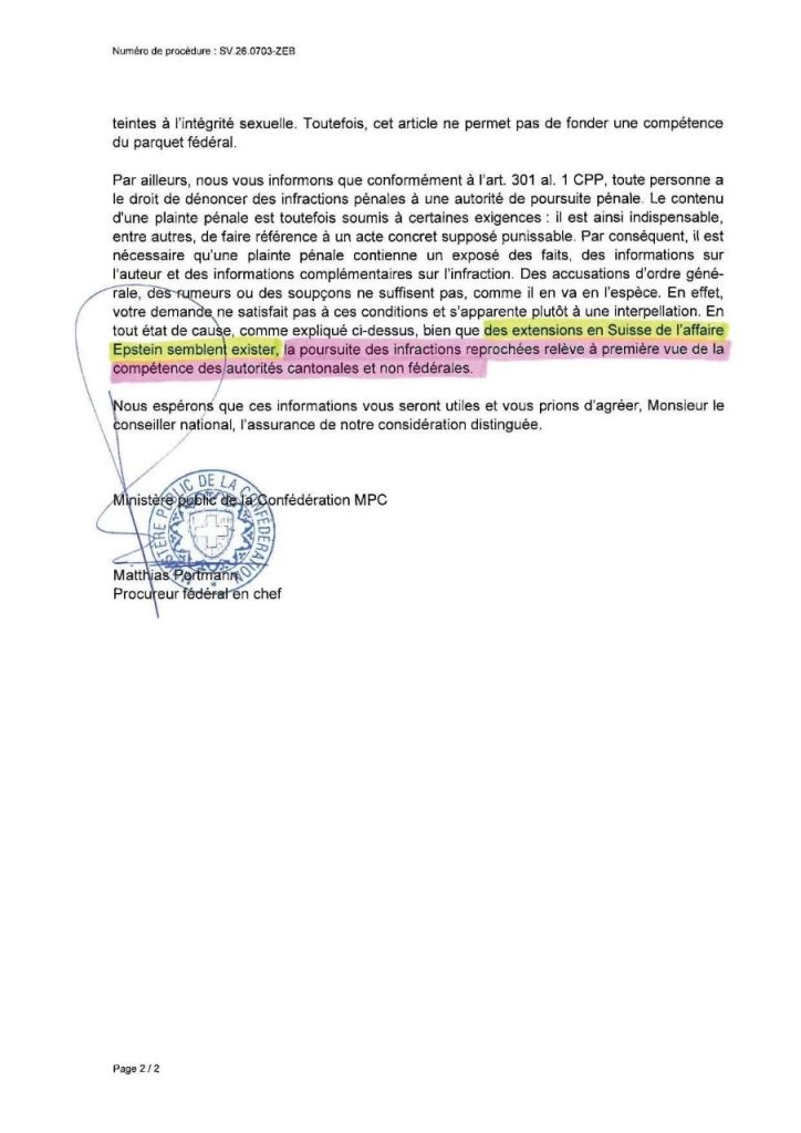 Les ramifications d'Epstein en Suisse
